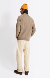 Quarter Zip Lambswool Cable Knit Jumper In Dark Natural