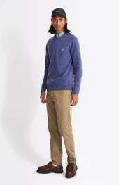 Round Neck Lambswool Contrast Jumper In Dark Indigo