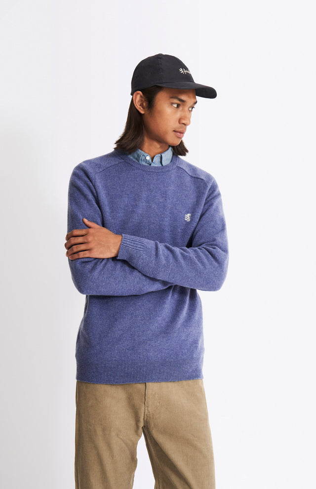 Round Neck Lambswool Contrast Jumper In Dark Indigo