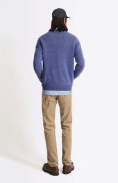 Round Neck Lambswool Contrast Jumper In Dark Indigo