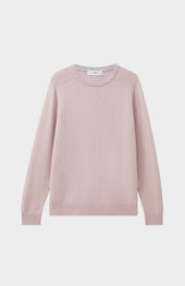 Round Neck Lambswool Contrast Jumper In Dusty Pink