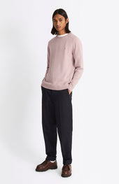 Round Neck Lambswool Contrast Jumper In Dusty Pink