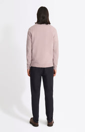 Round Neck Lambswool Contrast Jumper In Dusty Pink
