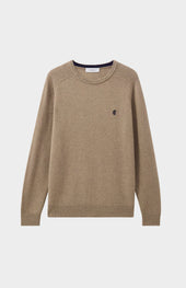 Round Neck Lambswool Contrast Jumper In Dark Natural