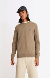 Round Neck Lambswool Contrast Jumper In Dark Natural