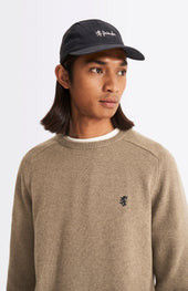 Round Neck Lambswool Contrast Jumper In Dark Natural