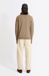 Round Neck Lambswool Contrast Jumper In Dark Natural