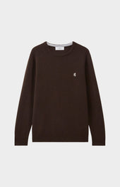 Round Neck Lambswool Contrast Jumper In Dark Umber