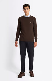 Round Neck Lambswool Contrast Jumper In Dark Umber