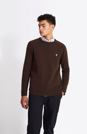 Round Neck Lambswool Contrast Jumper In Dark Umber