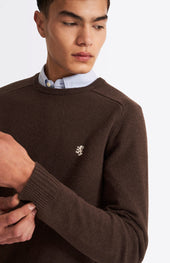 Round Neck Lambswool Contrast Jumper In Dark Umber