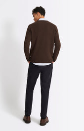 Round Neck Lambswool Contrast Jumper In Dark Umber
