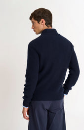 Men's Button Neck Rib Cashmere Jumper In Navy Blue