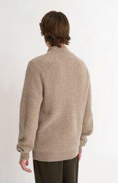 Men's Button Neck Rib Cashmere Jumper In Mushroom Melange