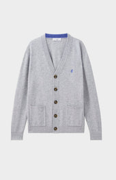 V Neck Lambswool Cardigan In Light Grey