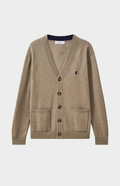 V Neck Lambswool Cardigan In Dark Natural