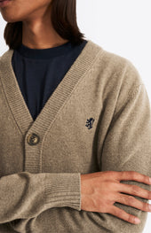 V Neck Lambswool Cardigan In Dark Natural