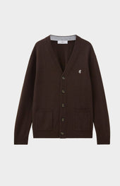 V Neck Lambswool Cardigan In Dark Umber