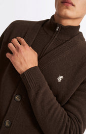 V Neck Lambswool Cardigan In Dark Umber