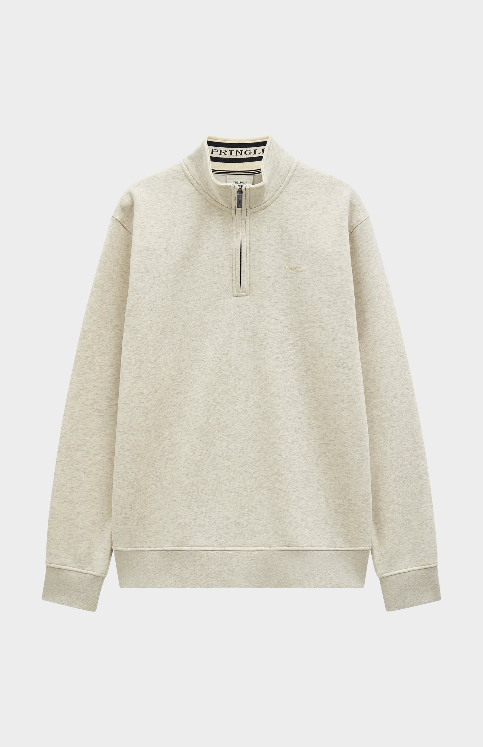 Men's Qtr Zip Track Jumper In Ecru Beige Melange
