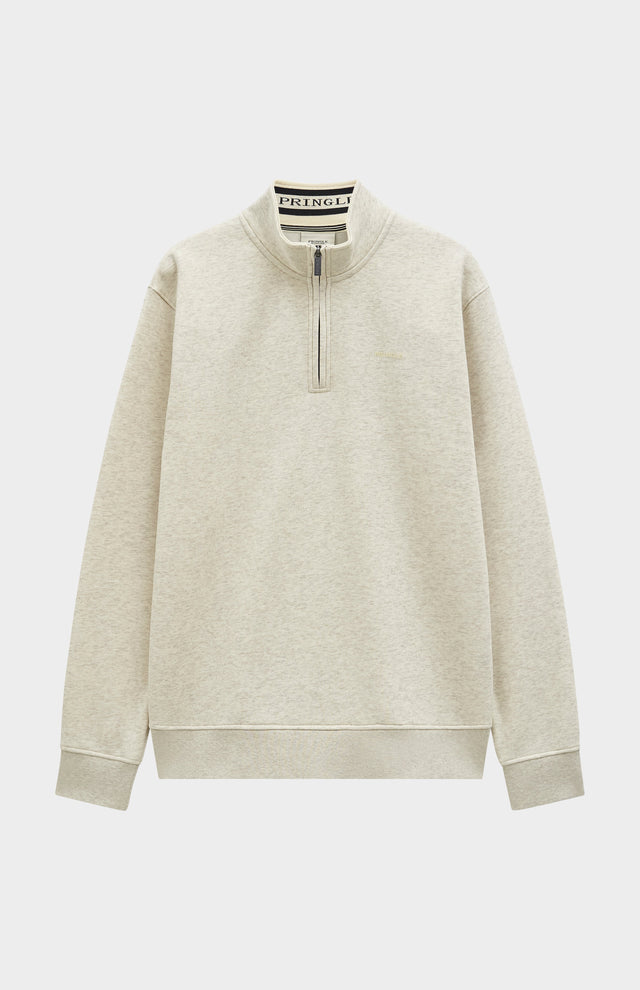 Men's Qtr Zip Track Jumper In Ecru Beige Melange