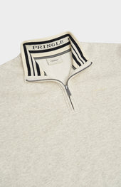 Men's Qtr Zip Track Jumper In Ecru Beige Melange