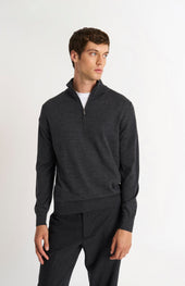 Men's Qtr Zip Extra Fine Merino Wool Jumper In Charcoal