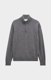 Men's Qtr Zip Extra Fine Merino Wool Jumper In Grey Melange