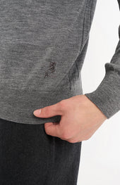 Men's Qtr Zip Extra Fine Merino Wool Jumper In Grey Melange