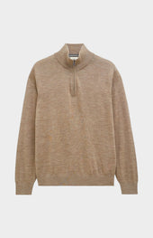 Men's Qtr Zip Extra Fine Merino Wool Jumper In Mushroom Melange