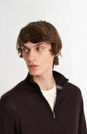 Men's Qtr Zip Extra Fine Merino Wool Jumper In Dark Brown