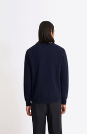 Round Neck Cable Knit Lambswool Jumper In Midnight