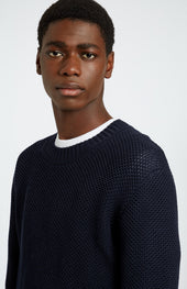 Men's Round Neck Cotton Jumper In Navy