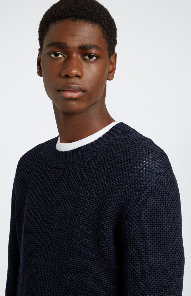 Men's Round Neck Cotton Jumper In Navy