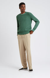 Men's Round Neck Cotton Jumper In Forest Green