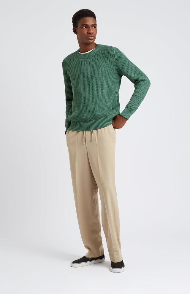 Men's Round Neck Cotton Jumper In Forest Green