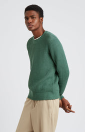 Men's Round Neck Cotton Jumper In Forest Green