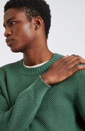 Men's Round Neck Cotton Jumper In Forest Green