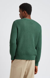 Men's Round Neck Cotton Jumper In Forest Green