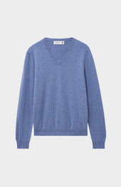 Men's Classic V Neck Cashmere Jumper In Blue Melange