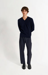 Men's Classic V Neck Cashmere Jumper In Navy Melange
