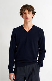 Men's Classic V Neck Cashmere Jumper In Navy Melange
