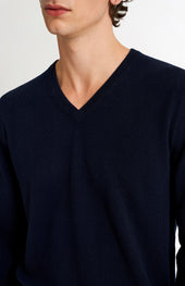 Men's Classic V Neck Cashmere Jumper In Navy Melange