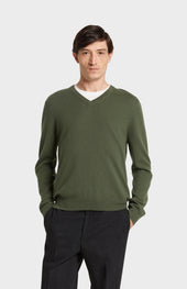 Men's Classic V Neck Cashmere Jumper In Evergreen