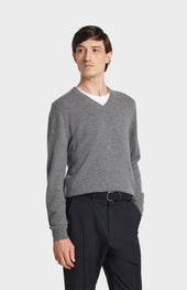 Men's Classic V Neck Cashmere Jumper In Grey Melange
