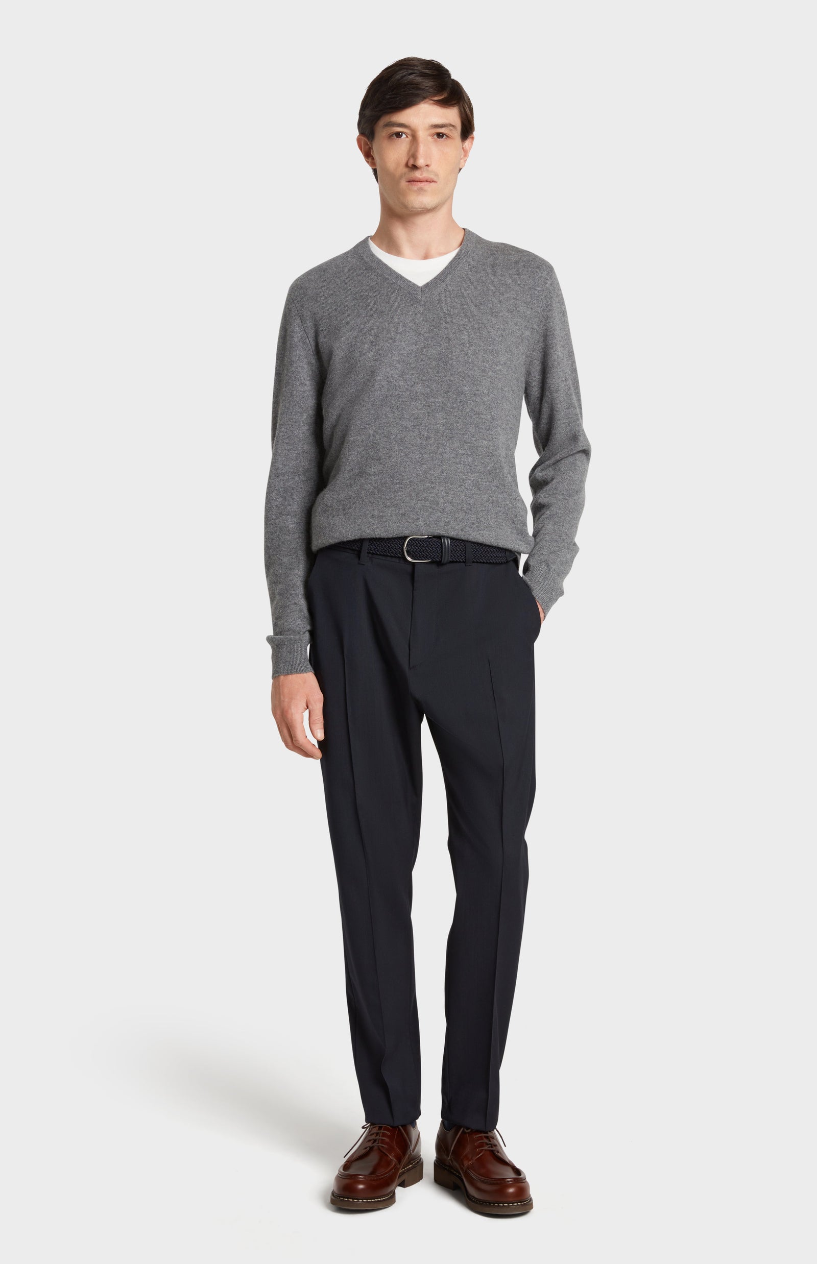 Men's Classic V Neck Cashmere Jumper In Grey Melange