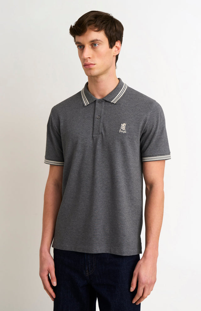 Men's Cotton Pique Polo Shirt With Tipping In Charcoal