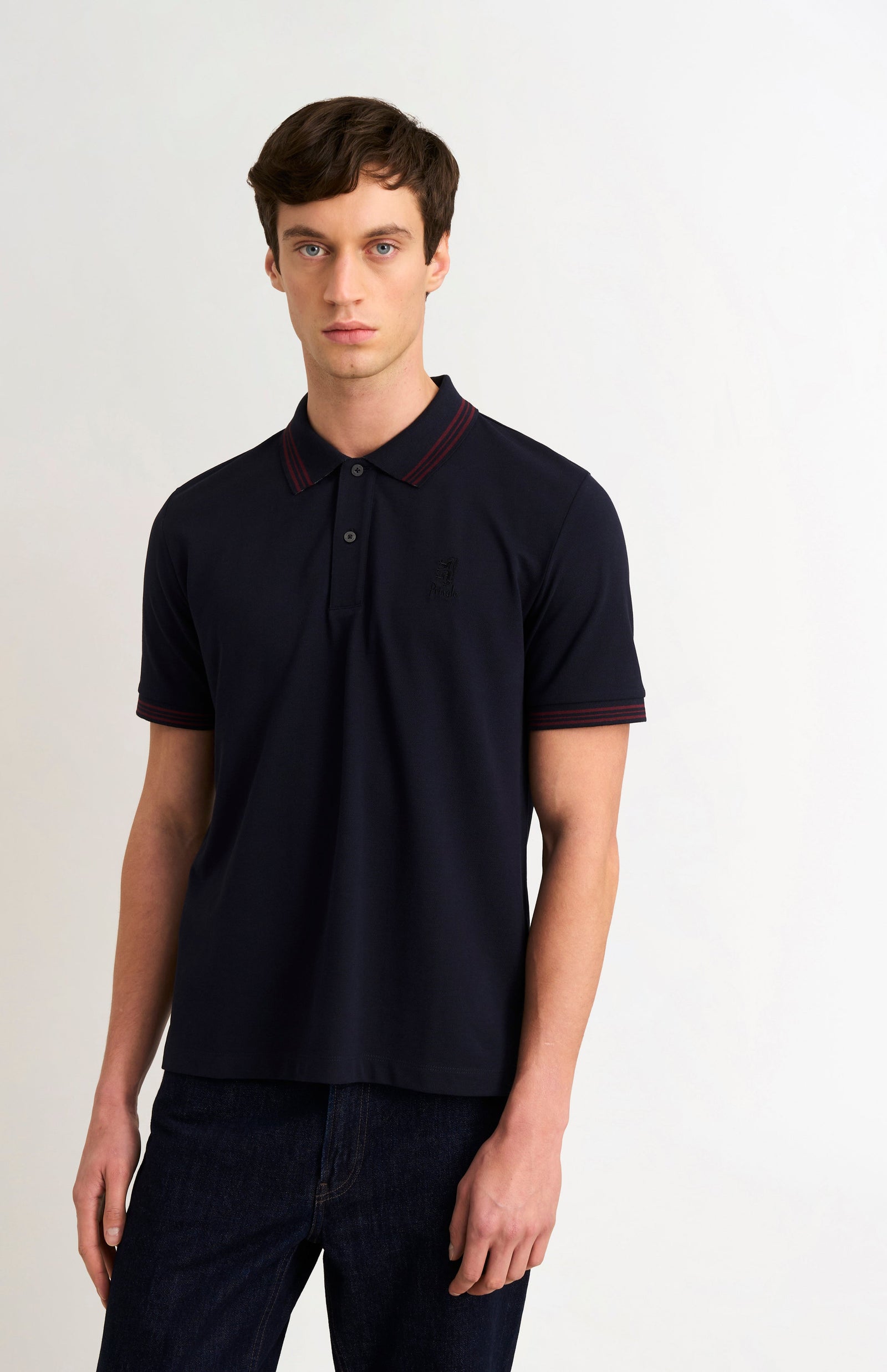 Men's Cotton Pique Polo Shirt With Tipping In Navy