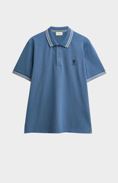 Men's Cotton Pique Polo Shirt With Tipping In Bering Sea Blue