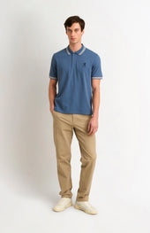 Men's Cotton Pique Polo Shirt With Tipping In Bering Sea Blue